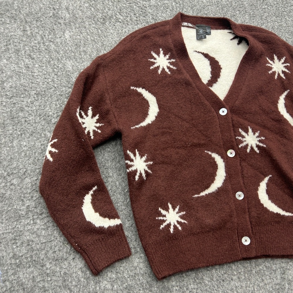 Volcom Girls Sweater Medium 8/10 Celestial Moon Stars Cardigan Whimsigoth Fairy - Picture 2 of 8